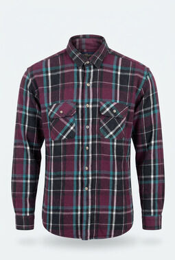 Northeast Outfitters Flannel Shirt Mens Purple Teal Plaid Long Sleeve Button Up